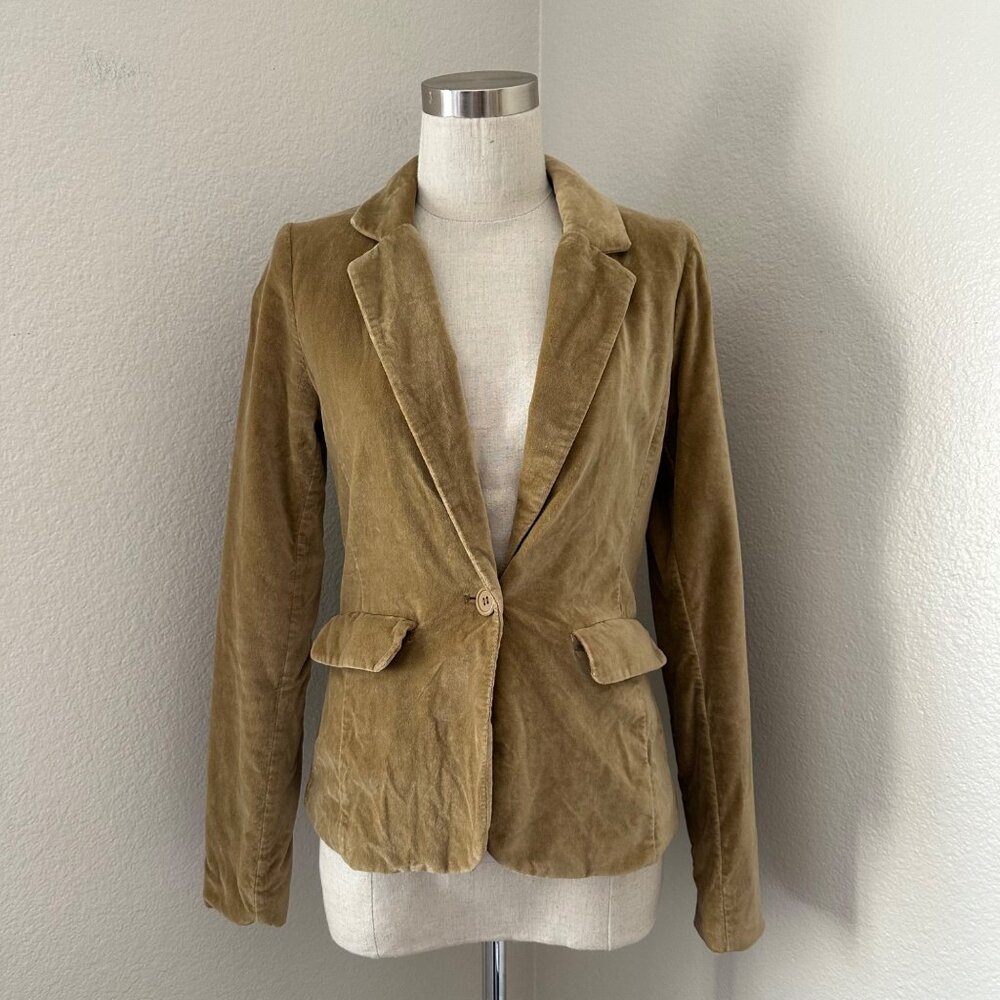 Frenchi Velour Blazer One Button Closure  Long Sleeve Mustard Color Sz S